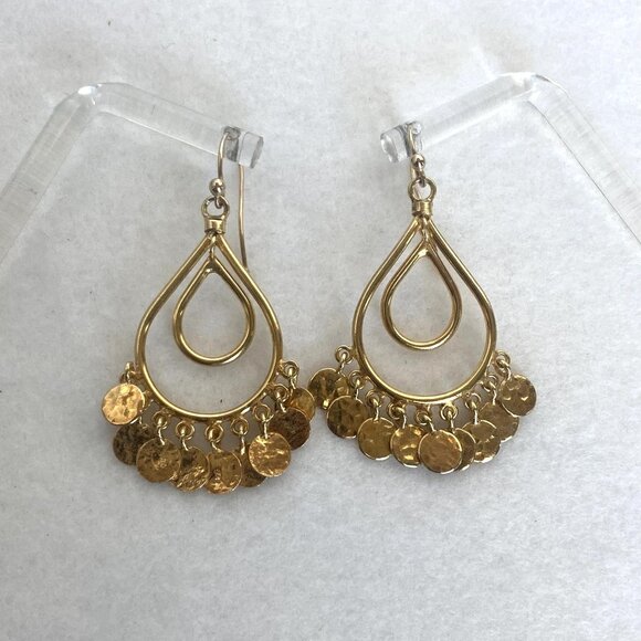 Gold Vermeil Sterling Silver 925 Teardrop Disc Tassel Dangle Drop Earrings - Picture 7 of 16